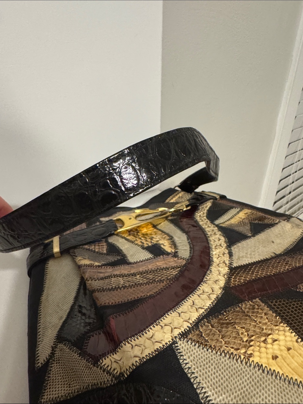 Vintage Bags By Varon Patchwork Exotic Leather Snakeskin Tote Shoulder Bag - Picture 6 of 12